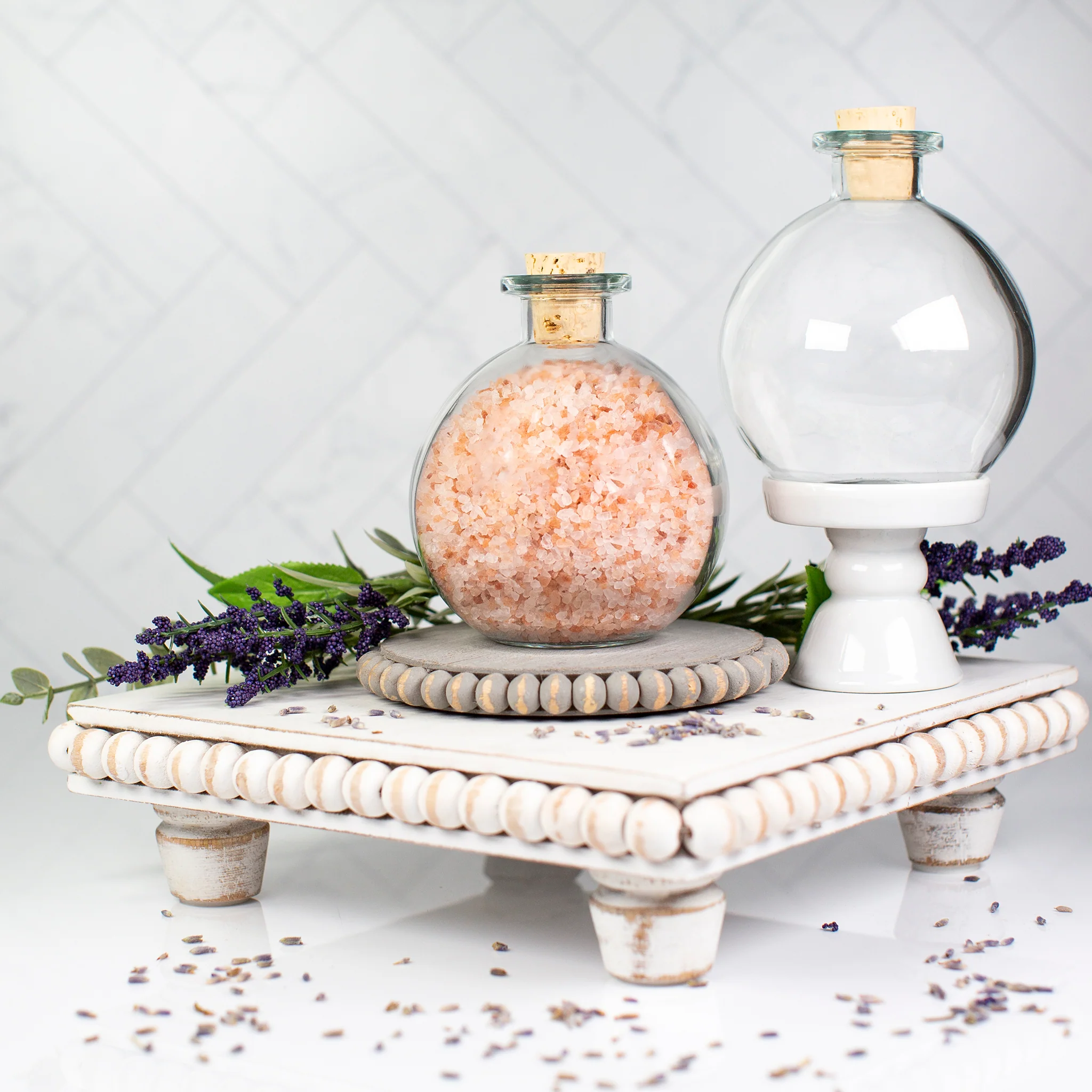 250 ml Clear Glass Ball Round Bottle with Cork Lid - Image 2